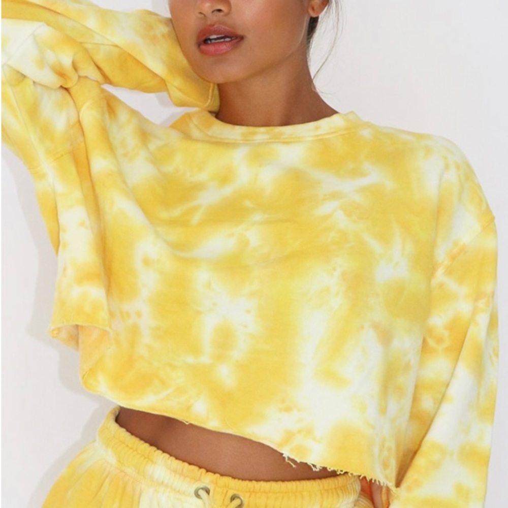 PRETTY LITTLE THING yellow tie dye cropped sweater